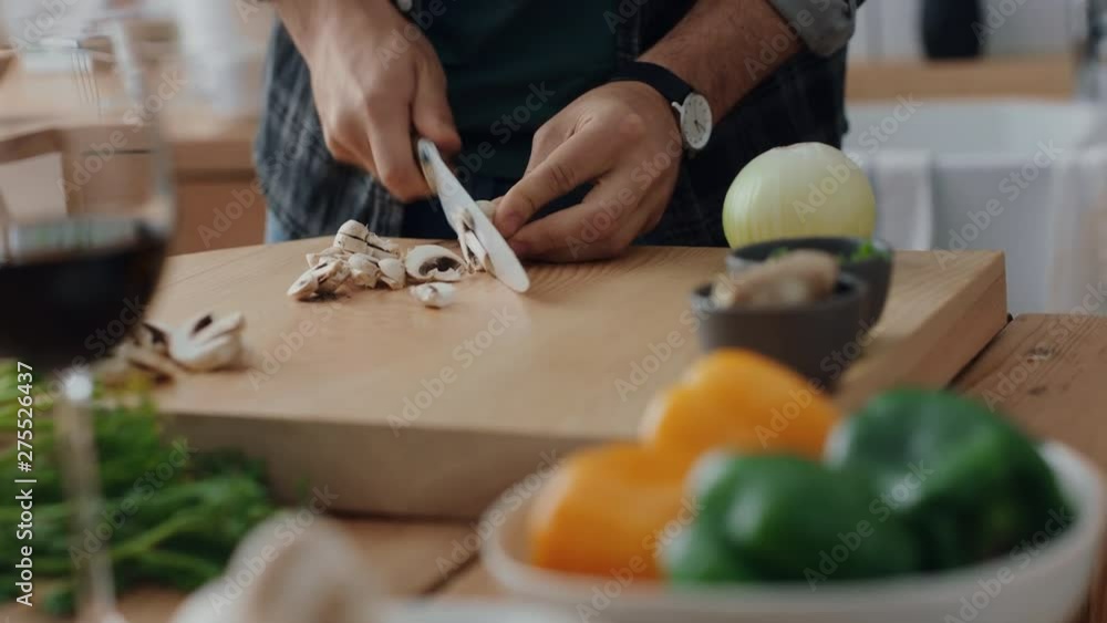 close up hands cutting mushrooms using knife preparing fresh homemade meal with sliced vegetables for cooking healthy organic lifestyle at home 4k footage close up hands cutting mushrooms using knife preparing fresh homemade meal with sliced vegetables for cooking healthy organic lifestyle at home 4k footage