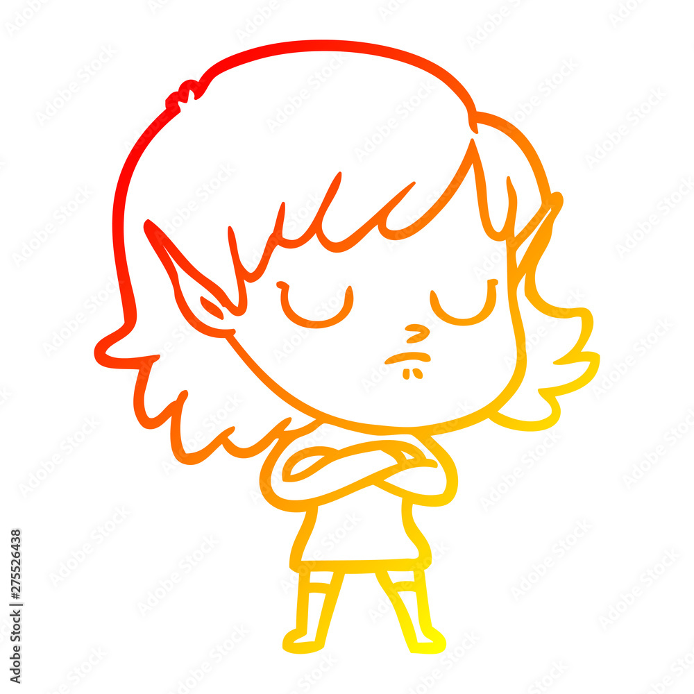 warm gradient line drawing cartoon elf girl warm gradient line drawing cartoon elf girl