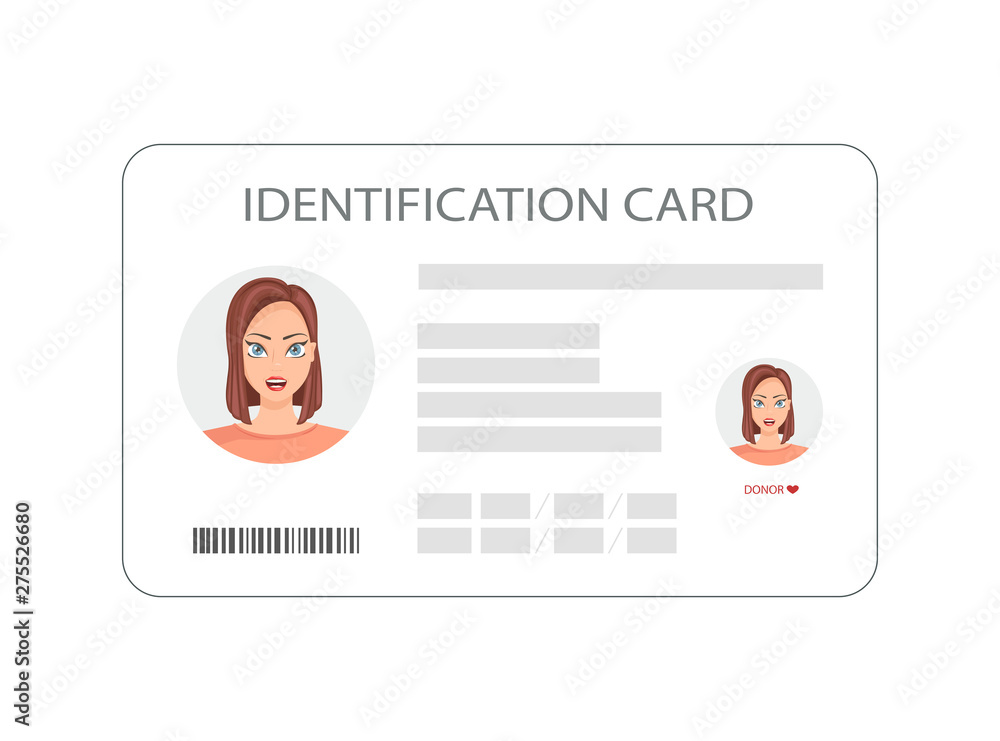 Personal identification card. ID card, identification card, identity