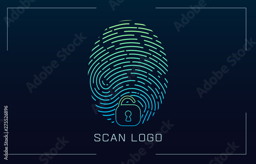 Fingerprint Scanning Identification system in futuristic HUD style. Biometric Interface. Recognition biometric technology and artificial intelligence concept. Scanning fingerprints HUD UI