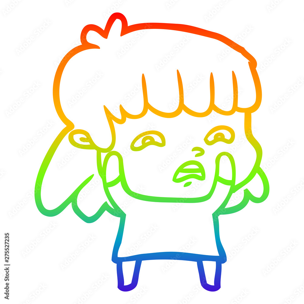rainbow gradient line drawing cartoon worried woman rainbow gradient line drawing cartoon worried woman