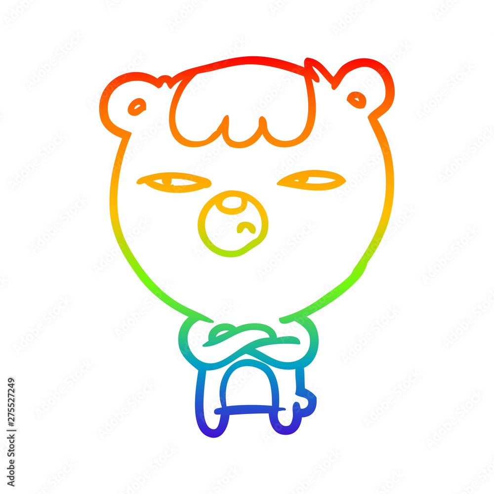 Obraz premium rainbow gradient line drawing annoyed bear with arms crossed