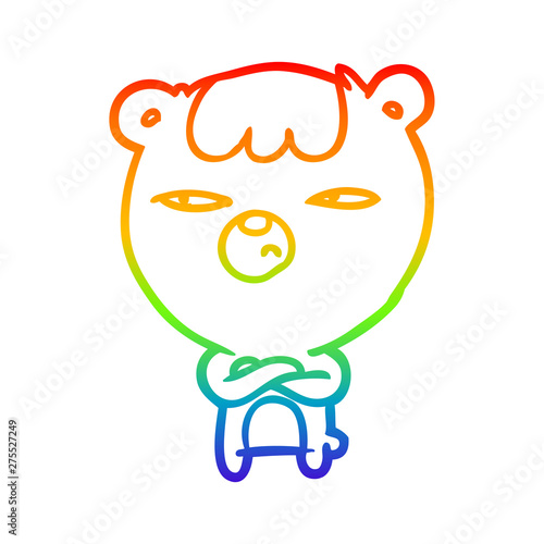rainbow gradient line drawing annoyed bear with arms crossed