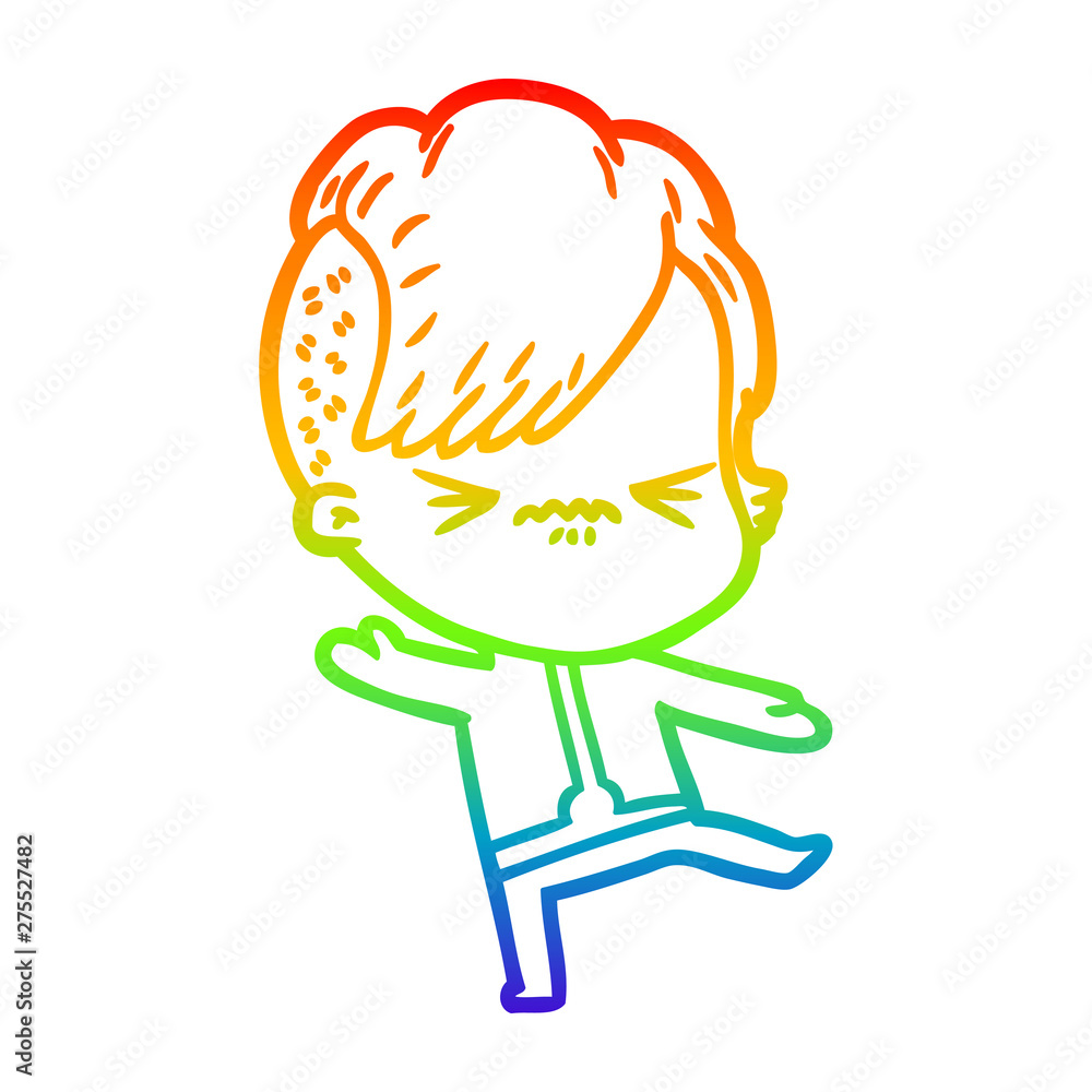 rainbow gradient line drawing cartoon annoyed hipster girl wearing space suit rainbow gradient line drawing cartoon annoyed hipster girl wearing space suit