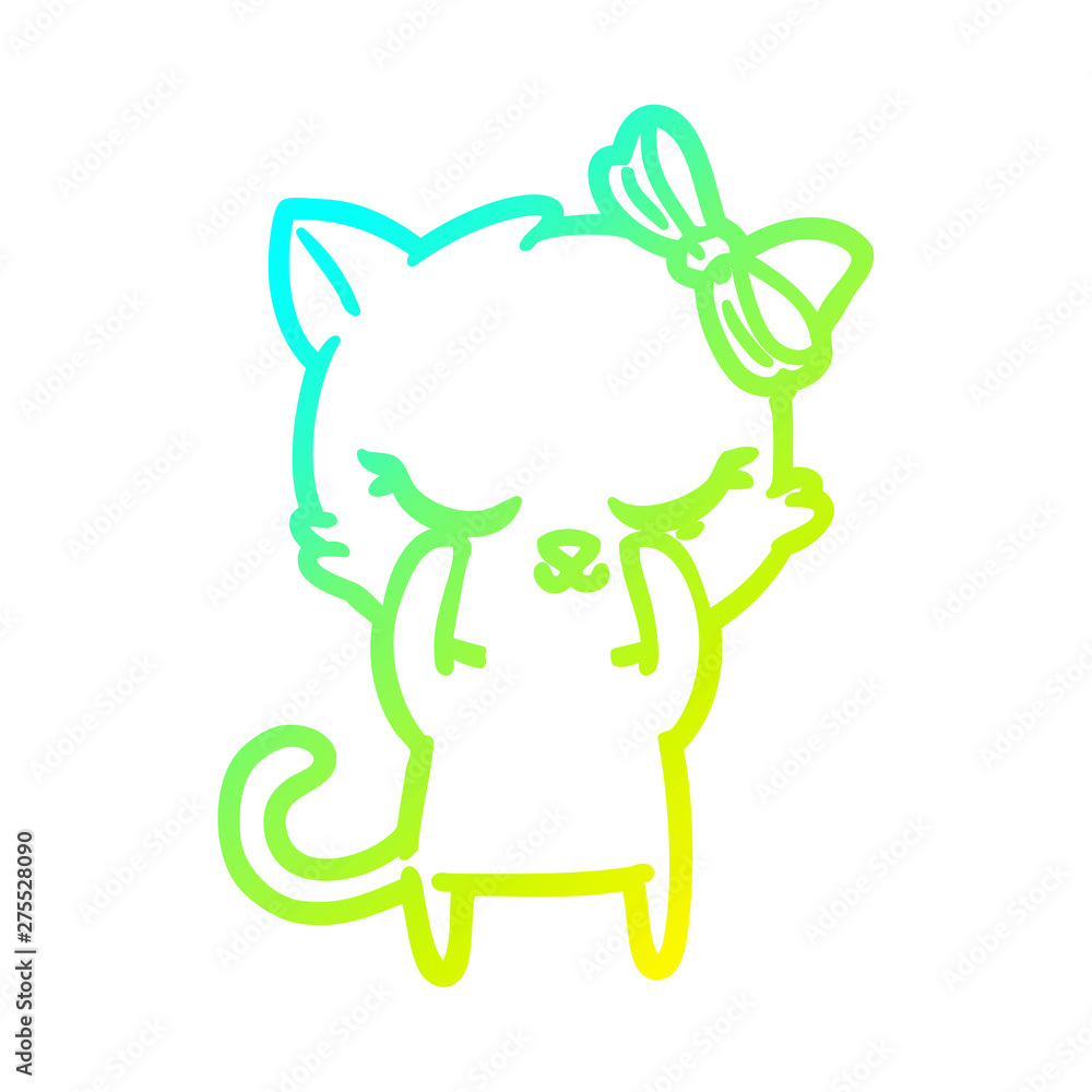 cold gradient line drawing cute cartoon cat with bow cold gradient line drawing cute cartoon cat with bow