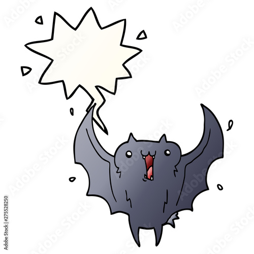 cartoon happy vampire bat and speech bubble in smooth gradient style