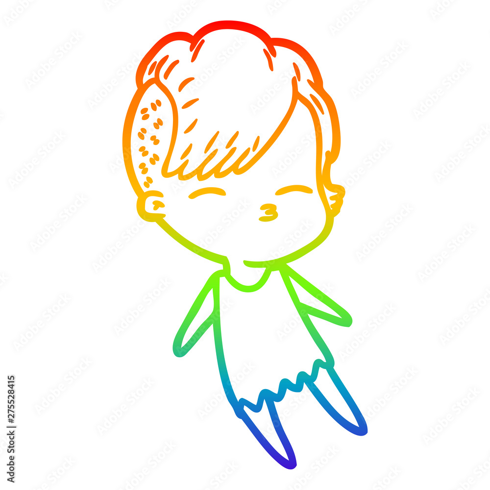 rainbow gradient line drawing cartoon squinting girl rainbow gradient line drawing cartoon squinting girl
