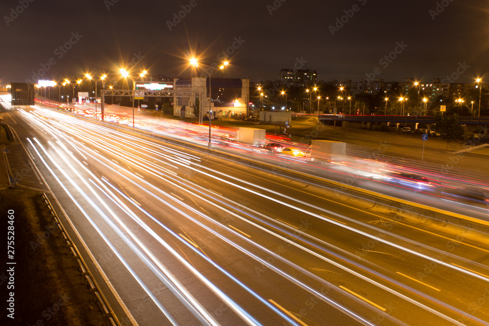 Night road with car light trails Night road with car light trails