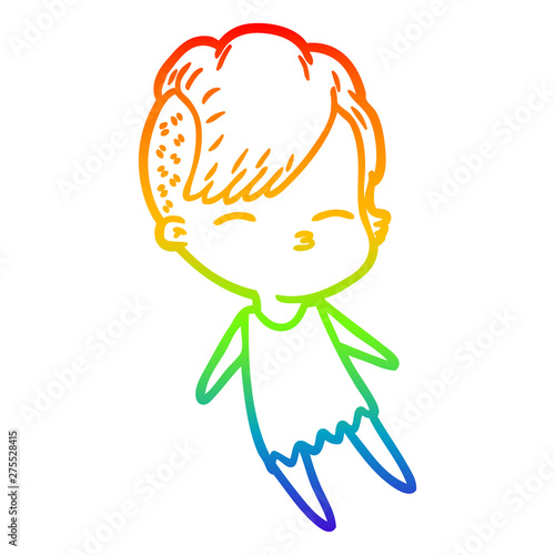 rainbow gradient line drawing cartoon squinting girl