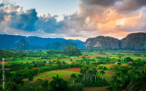 View of Vinales Valley at sunset, UNESCO, Pinar del Rio Province. photo
