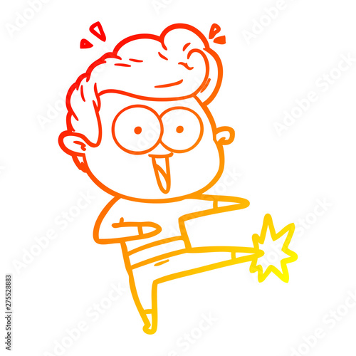 warm gradient line drawing cartoon man kung fu kicking