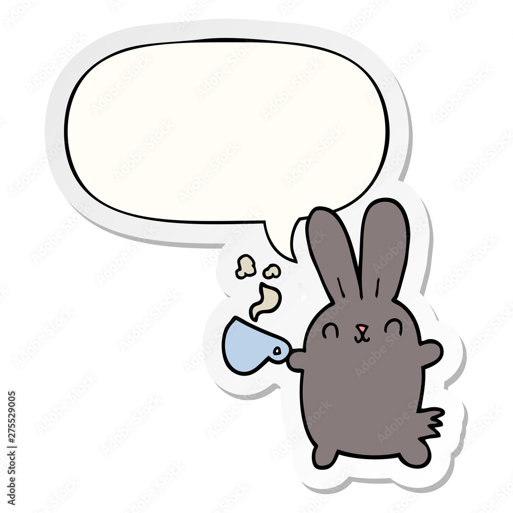 cute cartoon rabbit and coffee cup and speech bubble sticker cute cartoon rabbit and coffee cup and speech bubble sticker