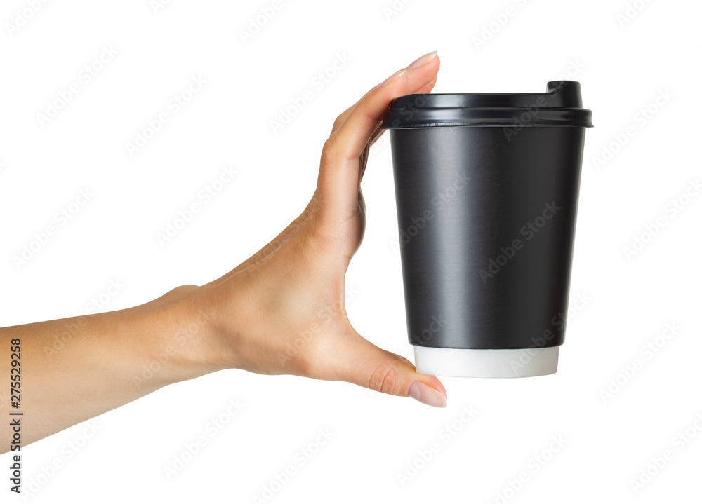 Woman hand holding coffee paper drinking cup Woman hand holding coffee paper drinking cup