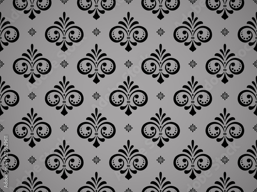 Wallpaper in the style of Baroque. Seamless vector background. Black floral ornament. Graphic pattern for fabric, wallpaper, packaging. Ornate Damask flower ornament