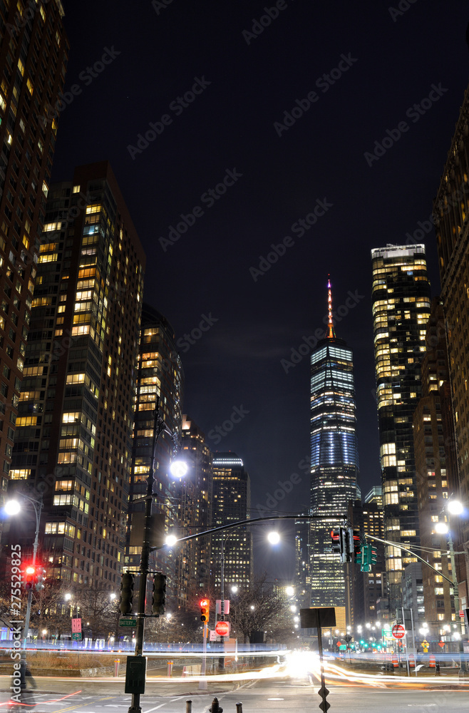 Streets of Manhattan at night.