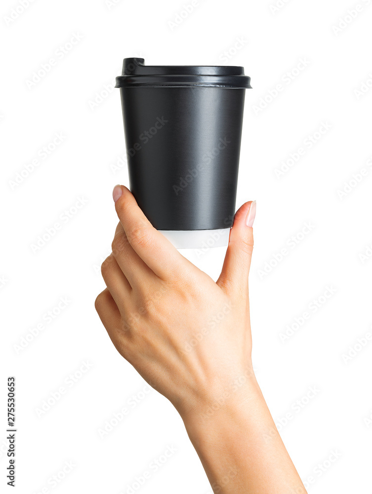 Woman hand holding coffee paper drinking cup Woman hand holding coffee paper drinking cup