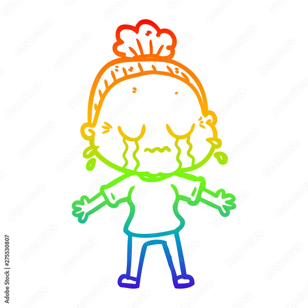 Fototapeta premium rainbow gradient line drawing cartoon crying old lady