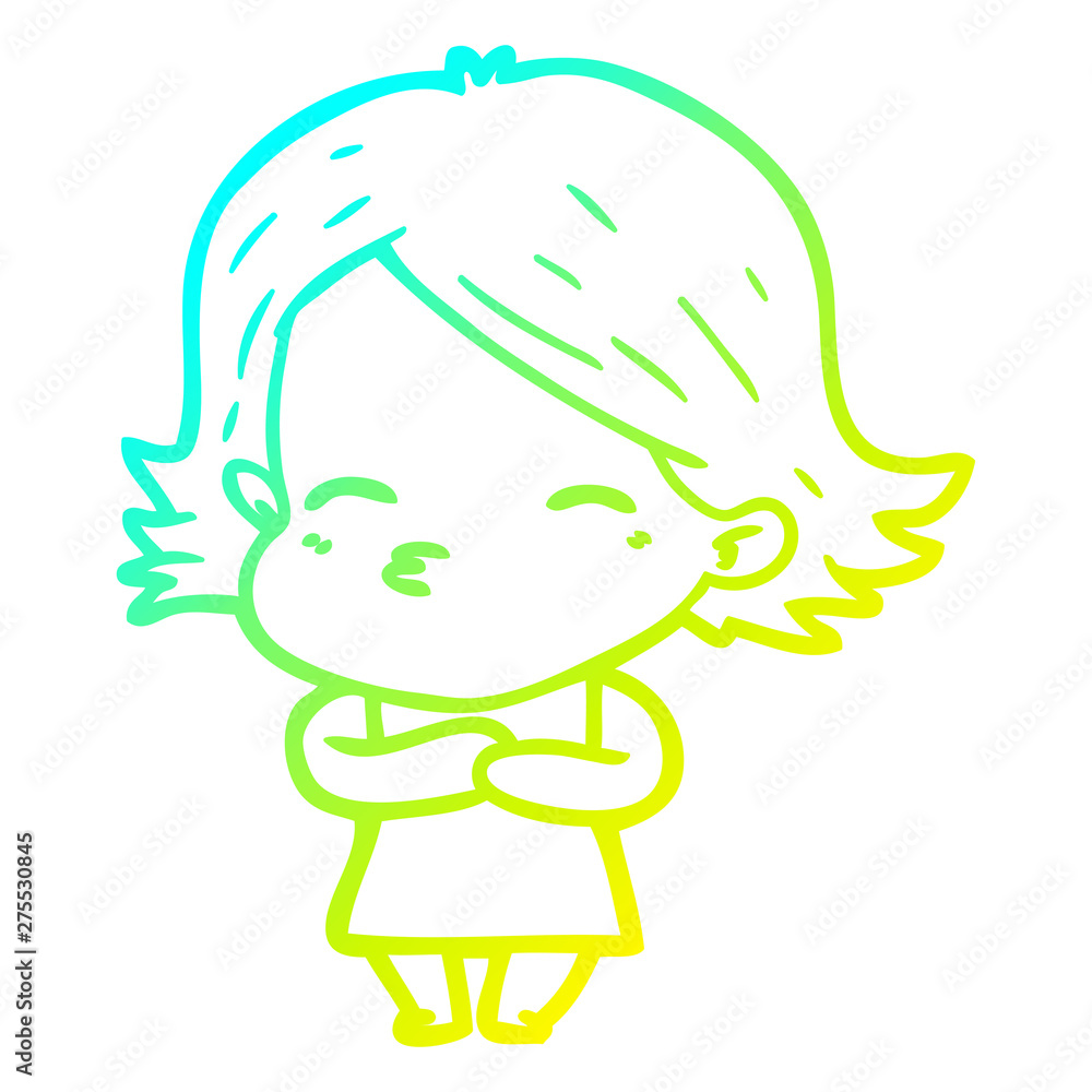 Fototapeta premium cold gradient line drawing cartoon woman