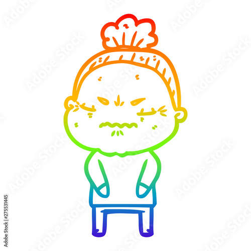 rainbow gradient line drawing cartoon annoyed old lady