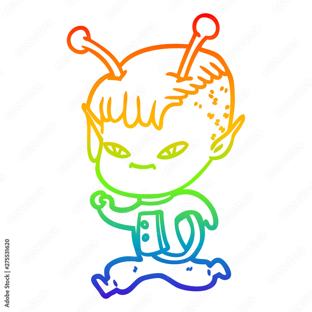 rainbow gradient line drawing cute cartoon alien girl rainbow gradient line drawing cute cartoon alien girl