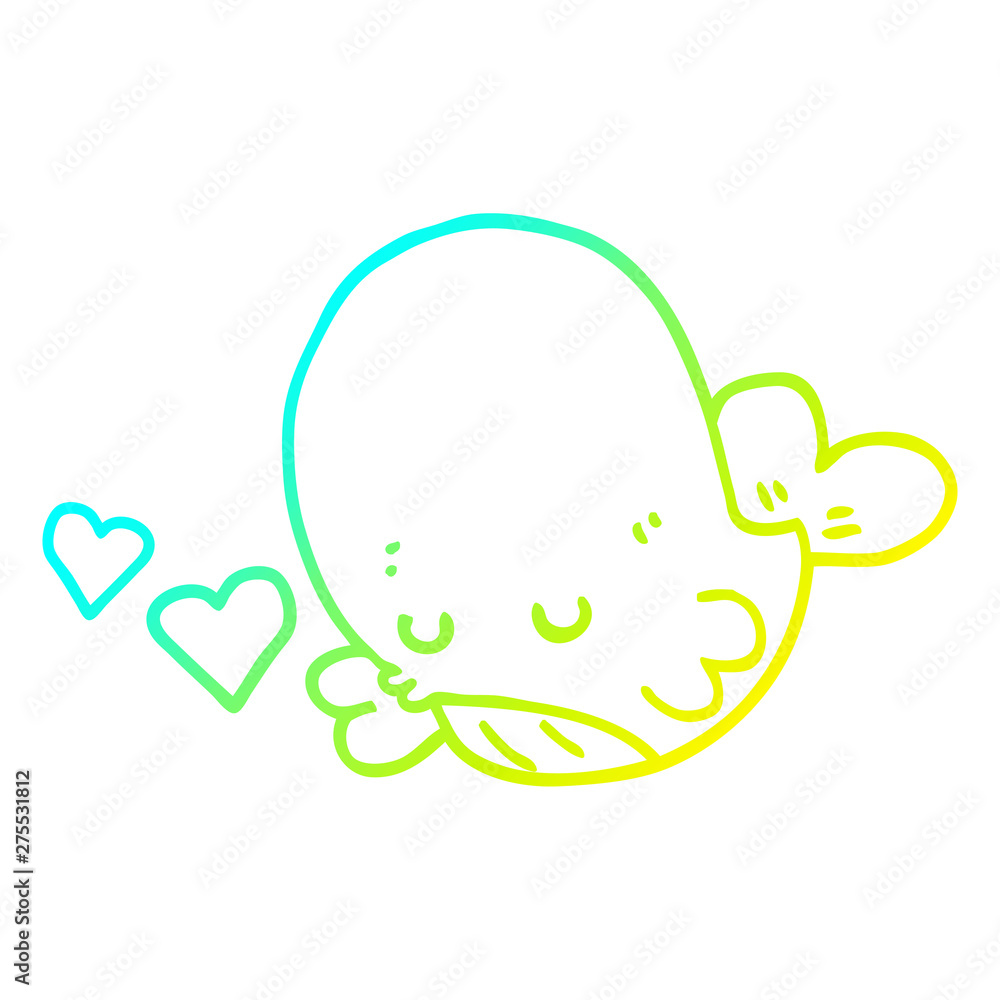 cold gradient line drawing cartoon whale in love