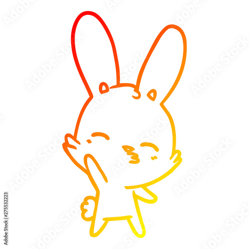 warm gradient line drawing curious waving bunny cartoon