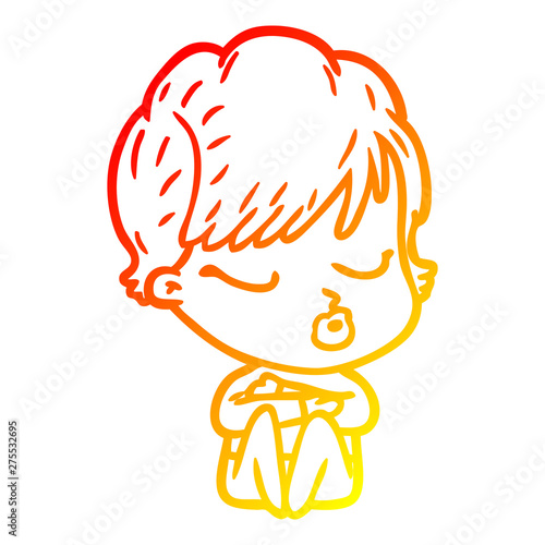 warm gradient line drawing cartoon woman with eyes shut