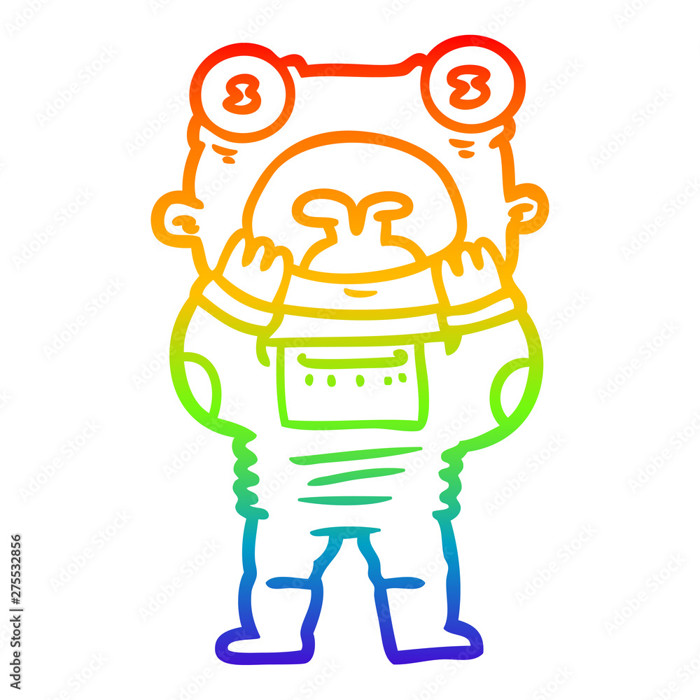 rainbow gradient line drawing cartoon alien gasping in surprise rainbow gradient line drawing cartoon alien gasping in surprise