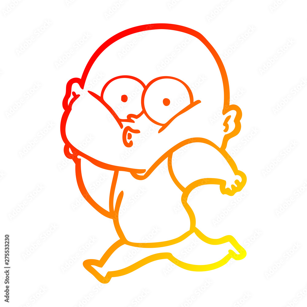 warm gradient line drawing cartoon bald man staring