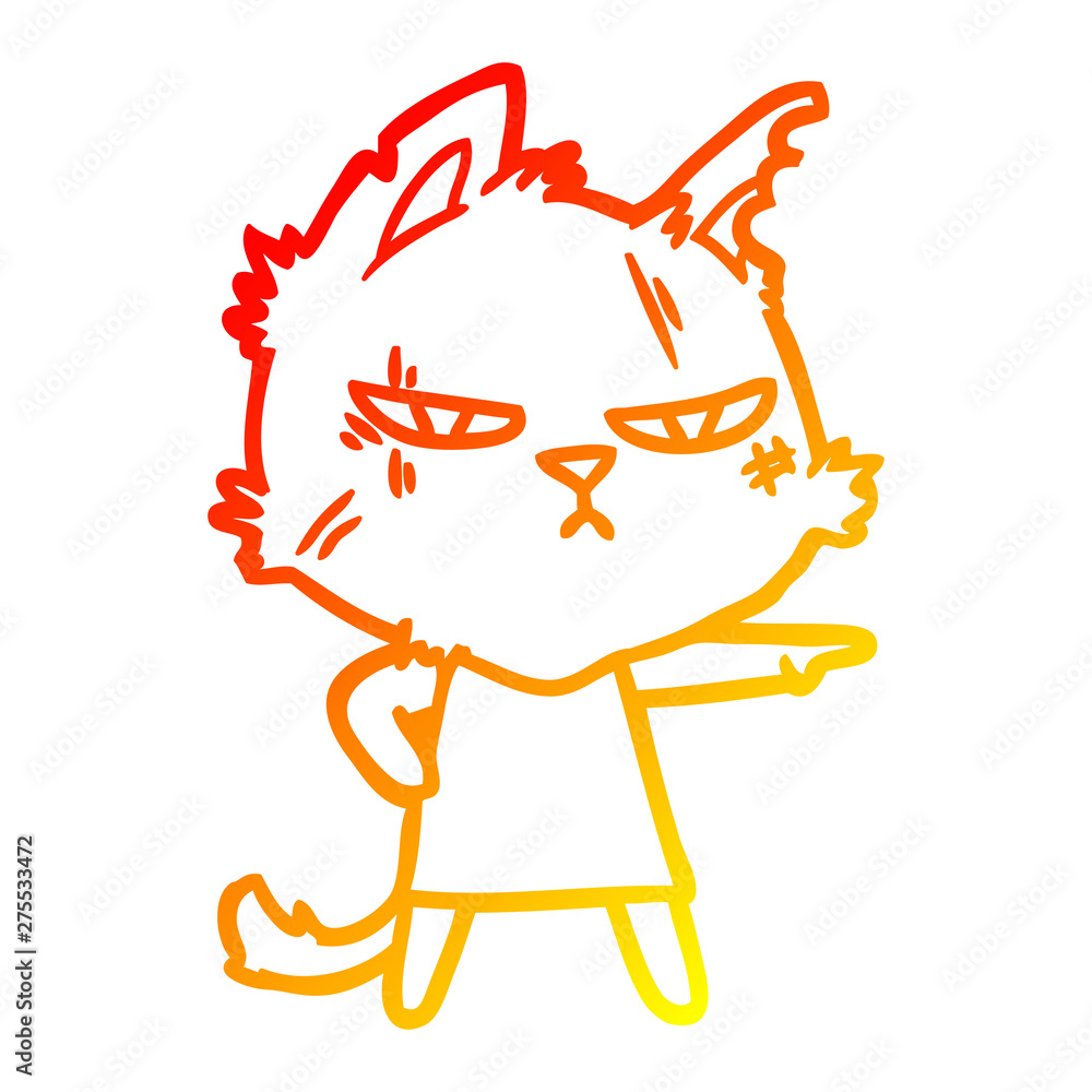 warm gradient line drawing tough cartoon cat girl pointing warm gradient line drawing tough cartoon cat girl pointing