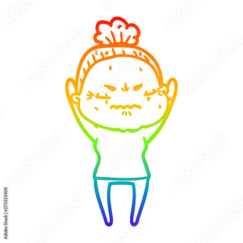 rainbow gradient line drawing cartoon annoyed old lady