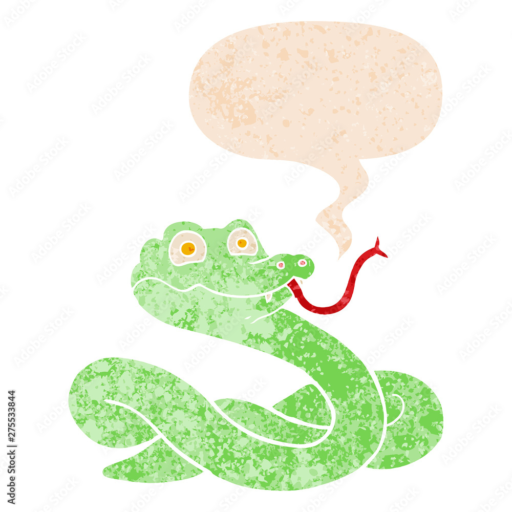 cartoon snake and speech bubble in retro textured style cartoon snake and speech bubble in retro textured style