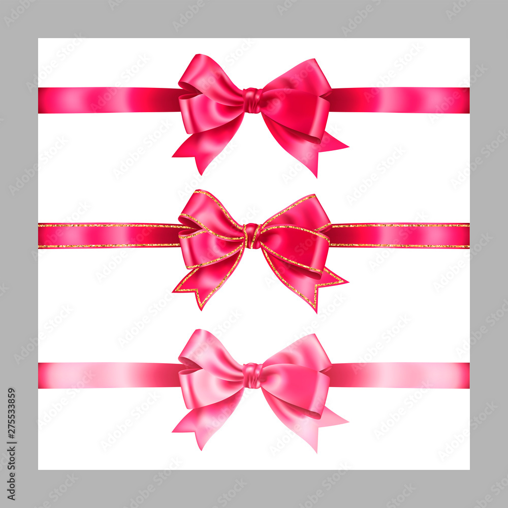 Watercolor Ribbon Bows Set Isolated on White. Pink Silk Bows Knots As Event  Decorative Design Elements. Hand-drawn Stock Illustration - Illustration of  decorative, element: 190363432