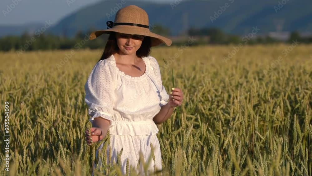 A young girl walking in slow motion through a wheat field. A young girl walking in slow motion through a wheat field.