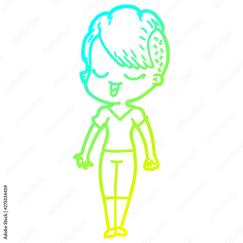 cold gradient line drawing happy cartoon girl cold gradient line drawing happy cartoon girl