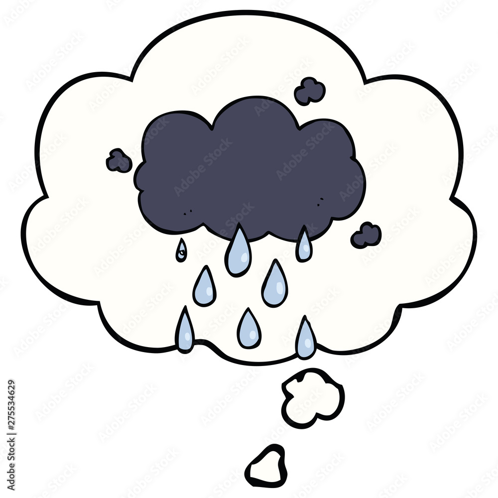 cartoon cloud raining and thought bubble