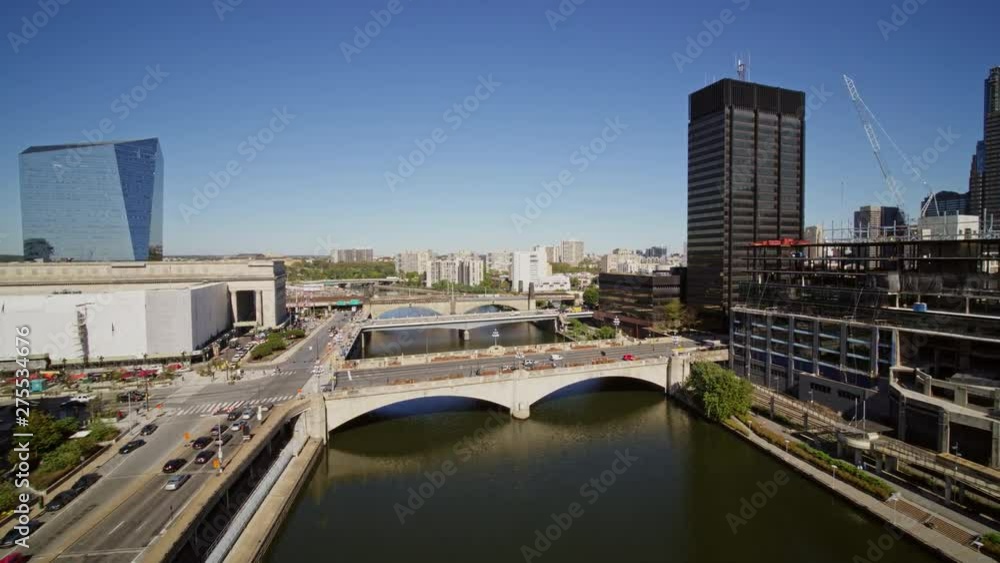 Philadelphia Pennsylvania Aerial v55 Cityscape and bridge views along Schuylkill river - October 2017 Philadelphia Pennsylvania Aerial v55 Cityscape and bridge views along Schuylkill river - October 2017