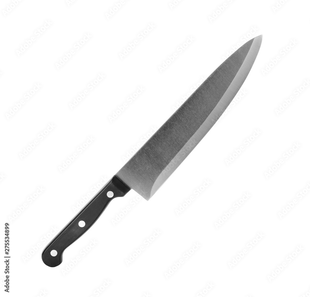 Modern chef's knife with black handle isolated on white Modern chef's knife with black handle isolated on white