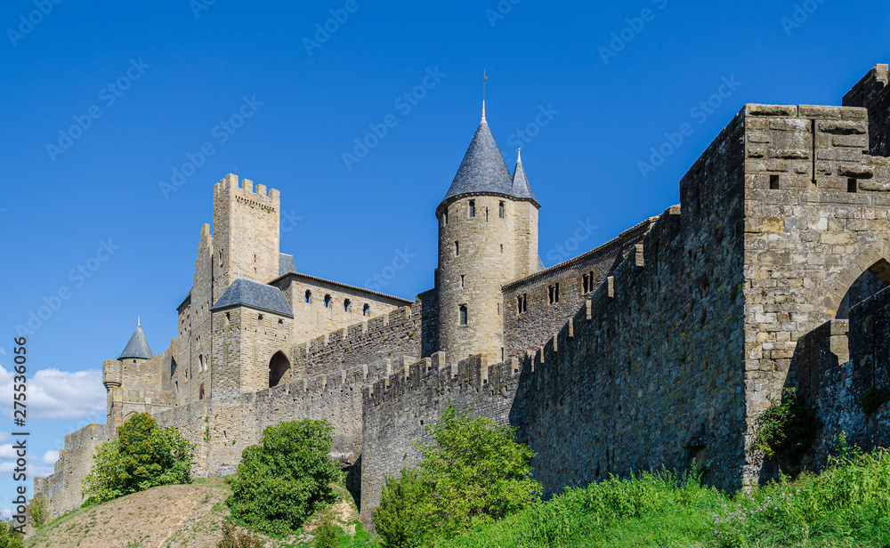 The Citadel in Carcassonne, a medieval fortress in the french de