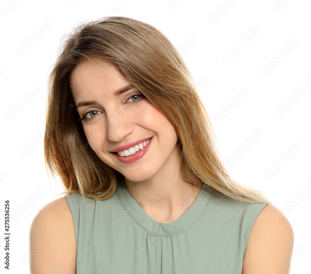 Portrait of young woman with beautiful face on white background Portrait of young woman with beautiful face on white background