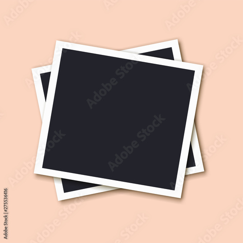 Retro photo frames stack with shadows isolated on green background. Vector illustration in simple vintage style. photo