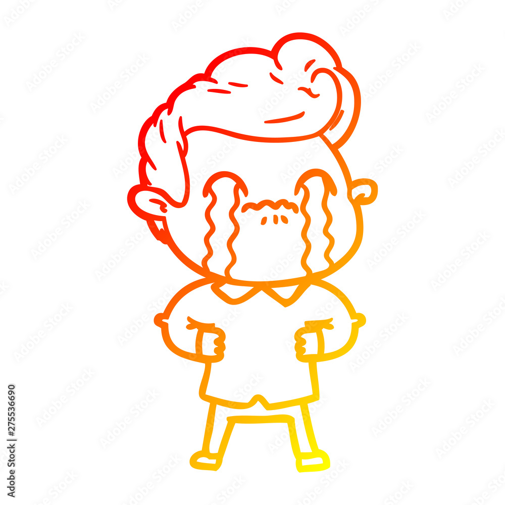 warm gradient line drawing cartoon man crying