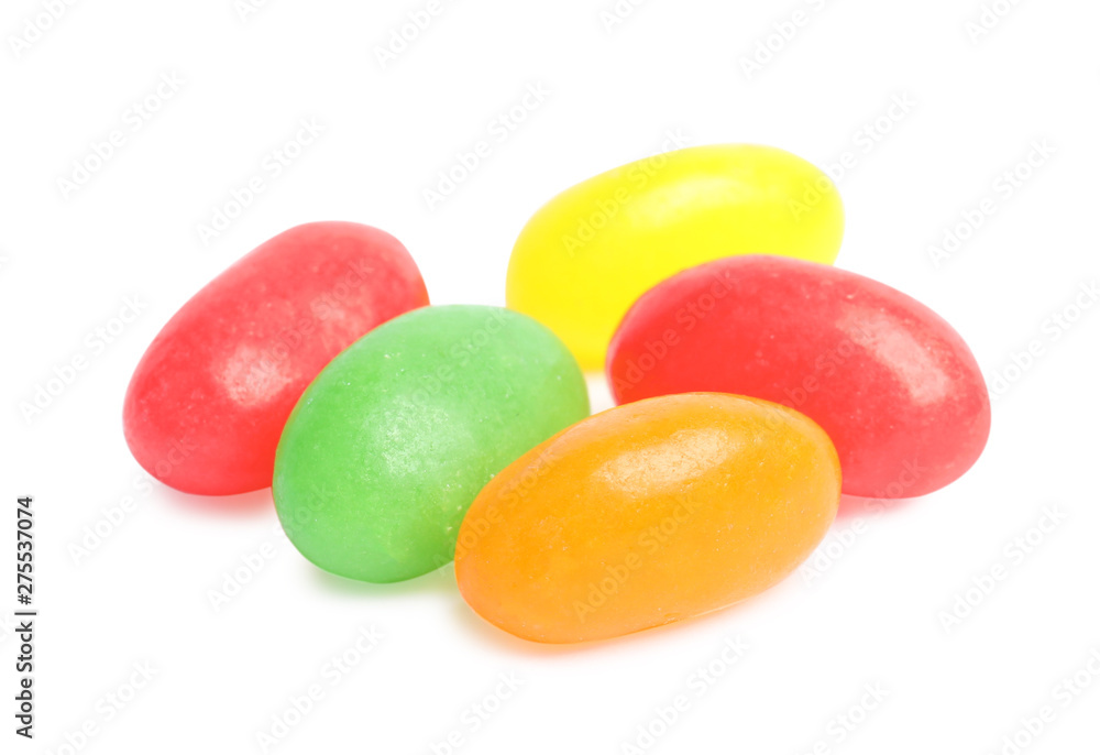 Delicious colorful jelly beans isolated on white Delicious colorful jelly beans isolated on white