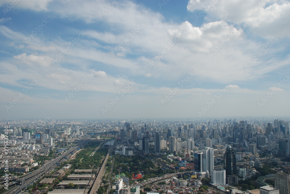 Wonderful view of the huge Bangkok from the top floor of the skyscraper