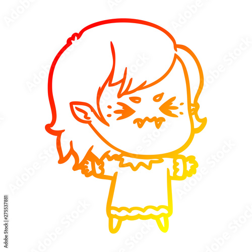 warm gradient line drawing annoyed cartoon vampire girl