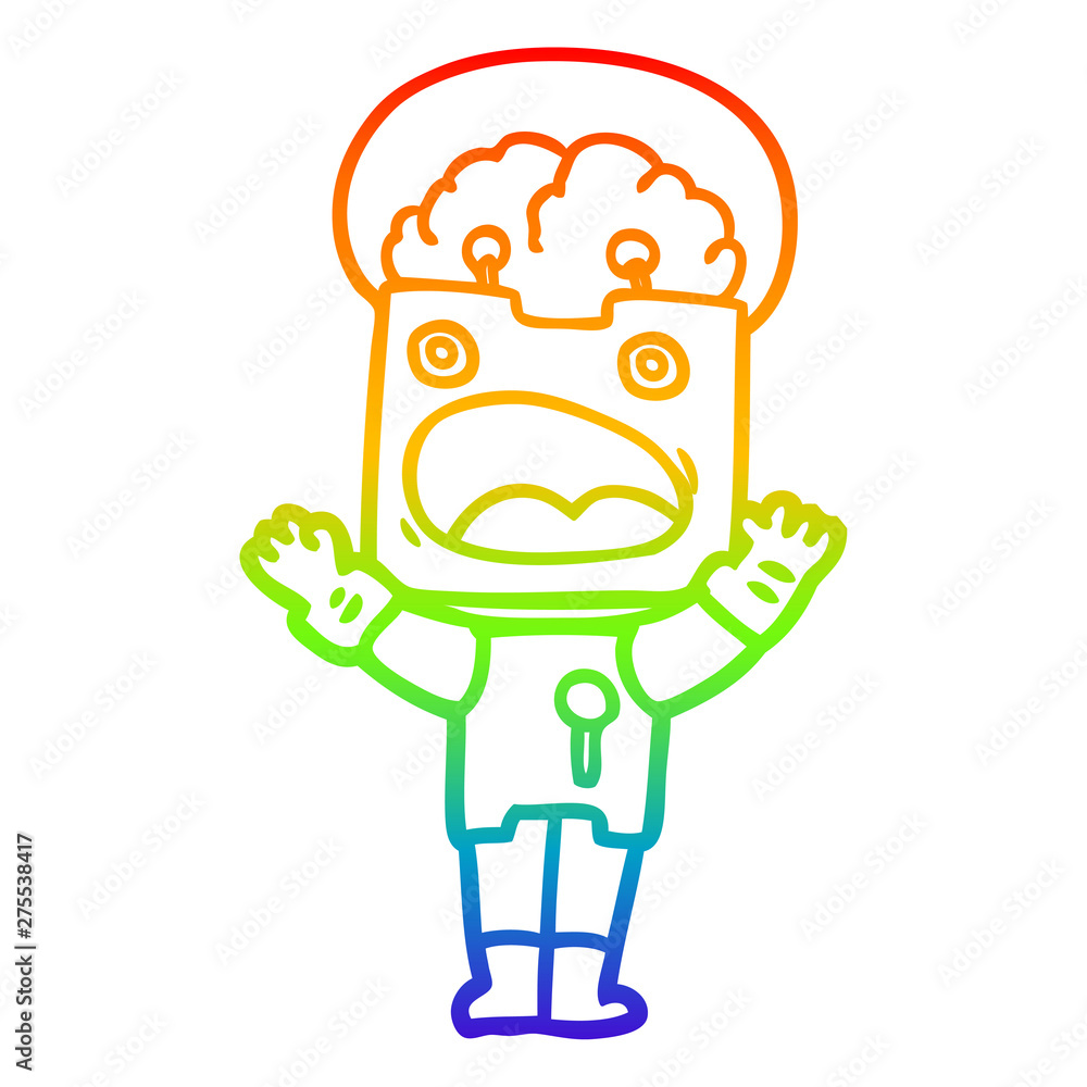 rainbow gradient line drawing cartoon robot