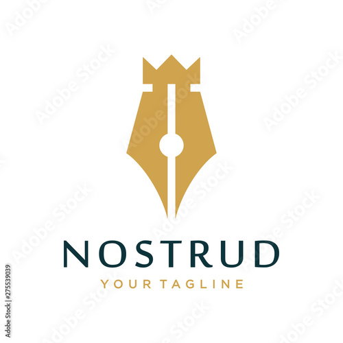 Pen and crown logo design concept.
