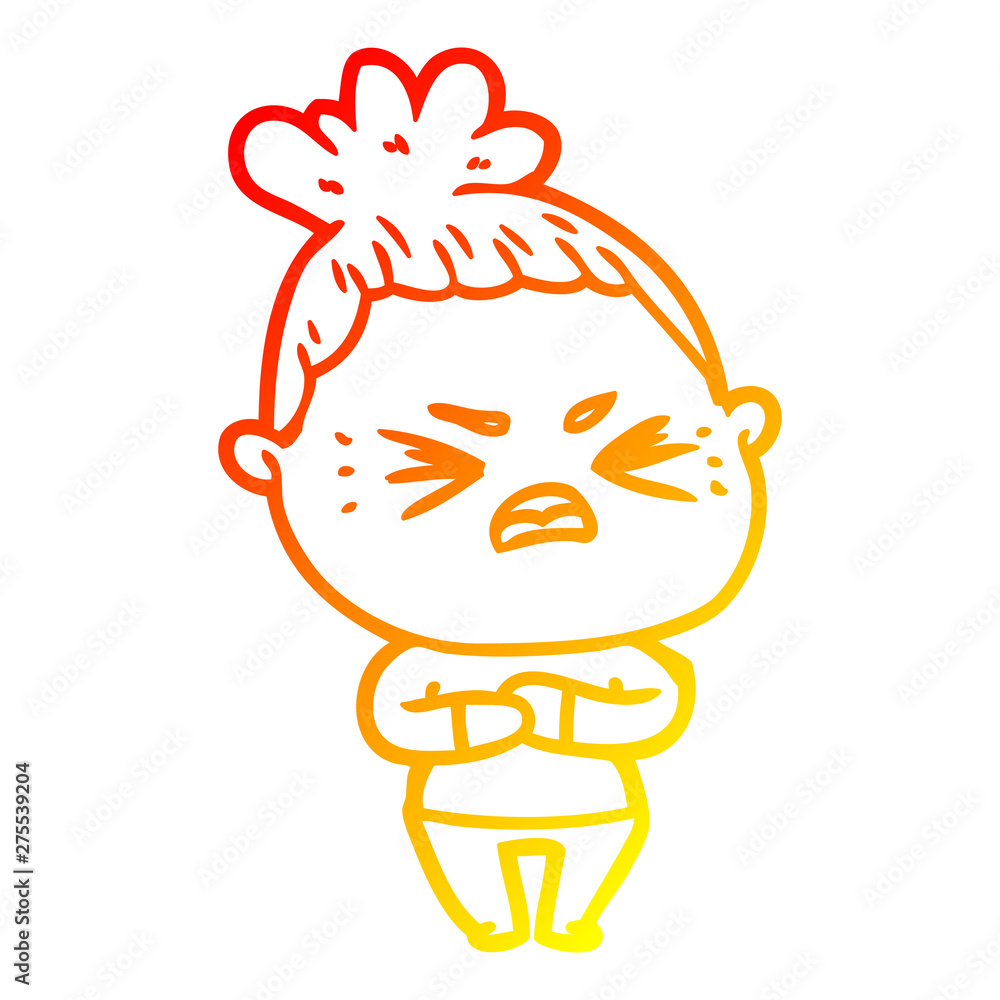 Fototapeta premium warm gradient line drawing cartoon angry woman