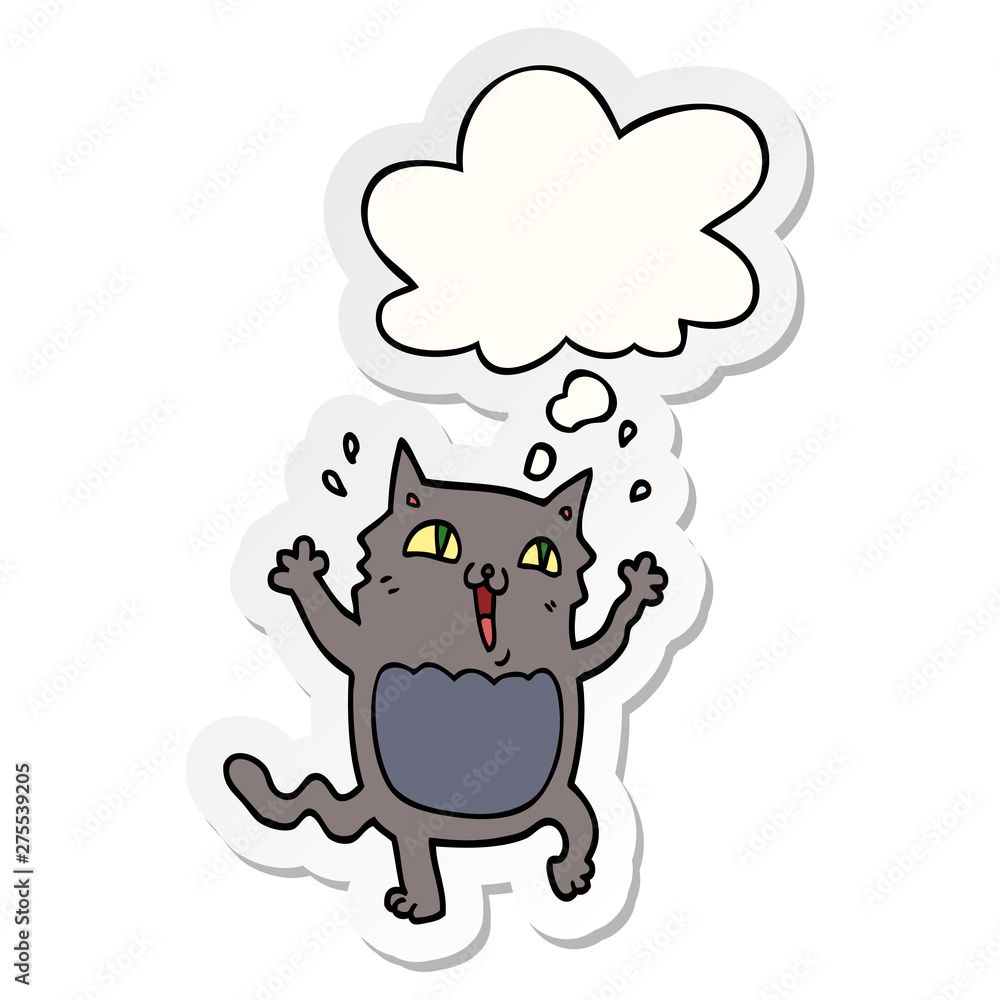 cartoon crazy excited cat and thought bubble as a printed sticker cartoon crazy excited cat and thought bubble as a printed sticker