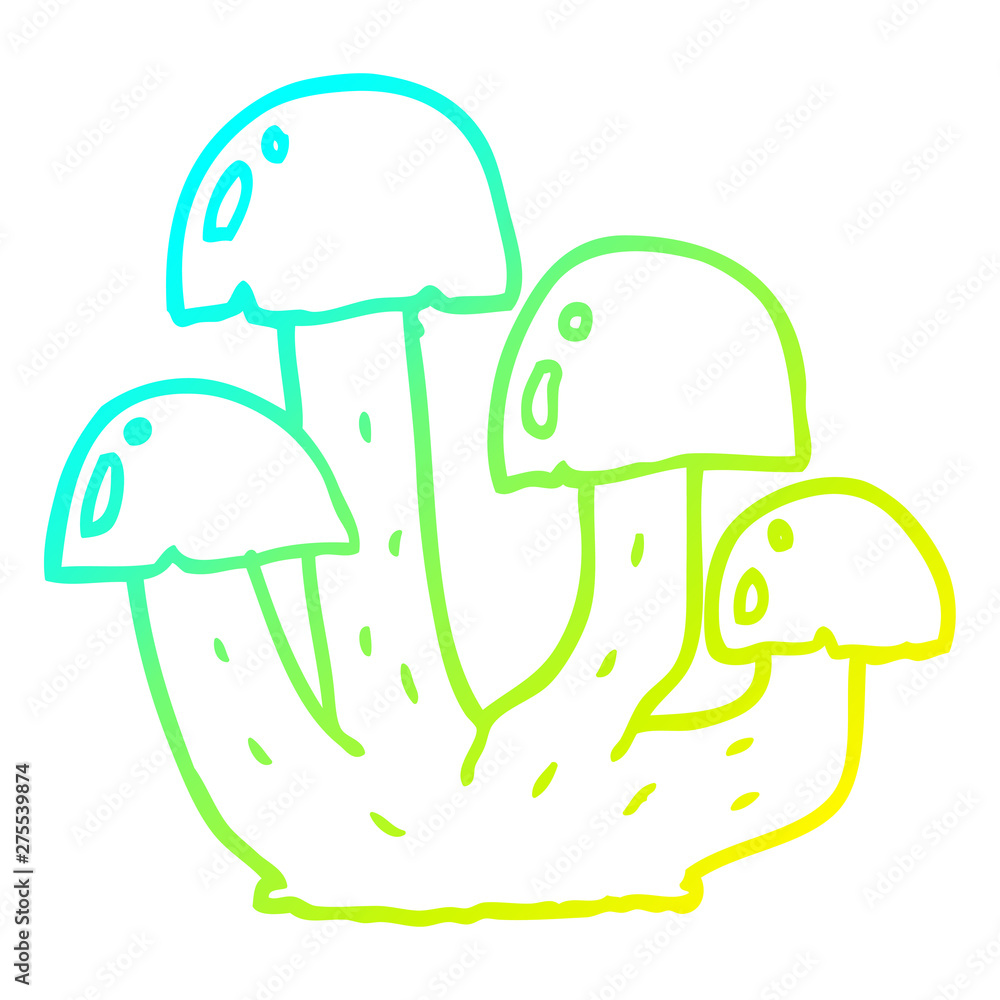 Fototapeta premium cold gradient line drawing cartoon mushroom